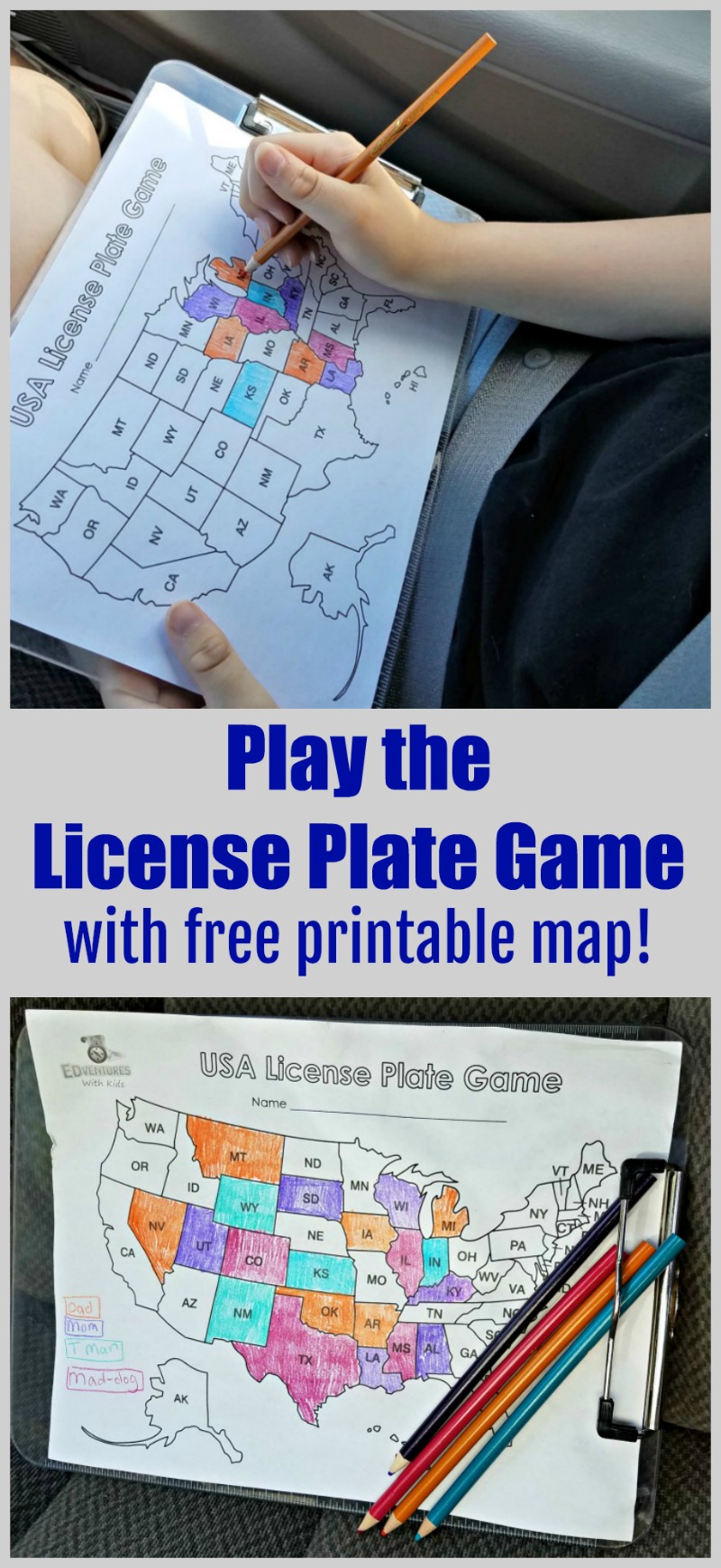 License Plate Game FREE printable State Map pdf Edventures with Kids