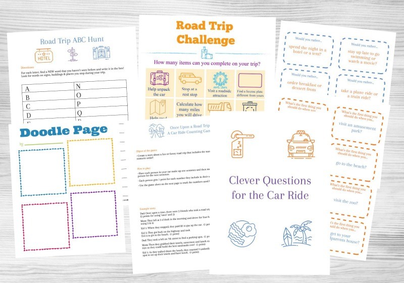 15 Road Trip Activities Games Printable pdf for Kids and Tweens