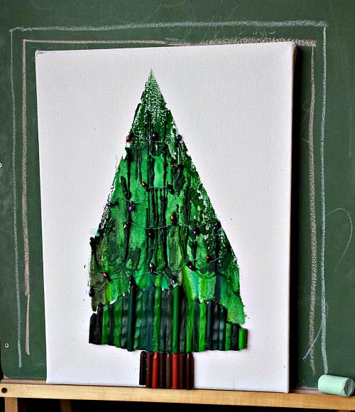 Tree art using melted crayons