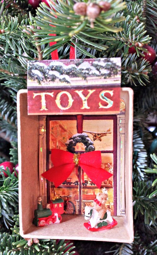 DIY Red and Gold Christmas Ornament Shadow Box - The Crafting Nook