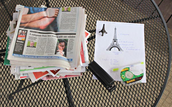 supplies need to build an Eiffel Tower from newspaper