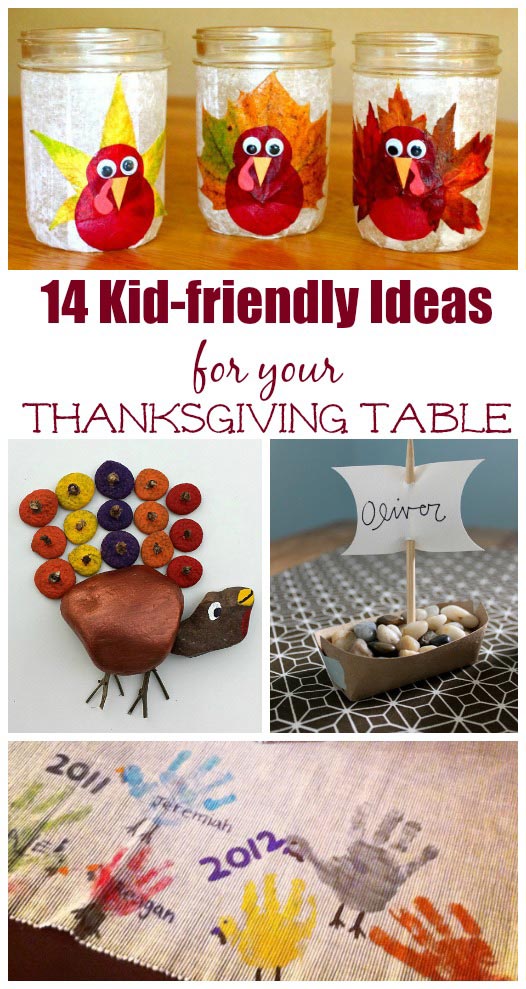 Table decorations make by kids for Thanksgiving