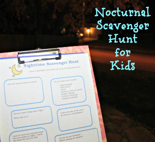 nocturnal scavenger hunt printable with science-based things to find in the dark!