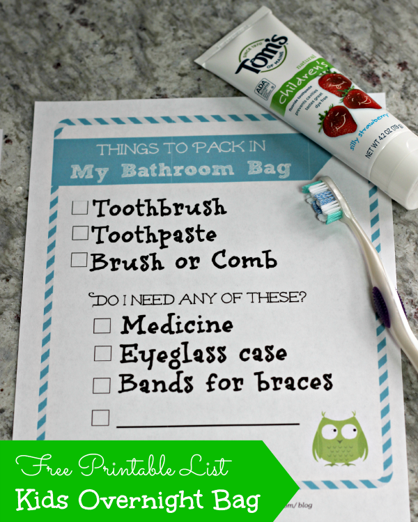 Items to put in a child's overnight bag