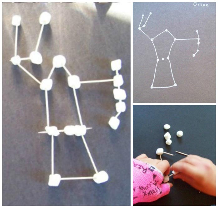 Star Constellations using marshmallows - fun science activity for kids