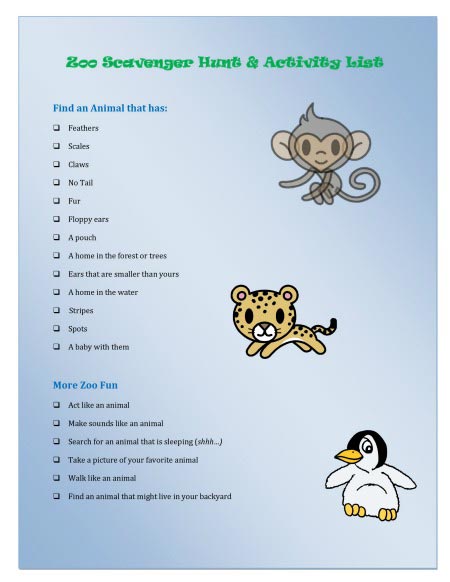 FREE Zoo Scavenger Hunt for Kids (with printable!)