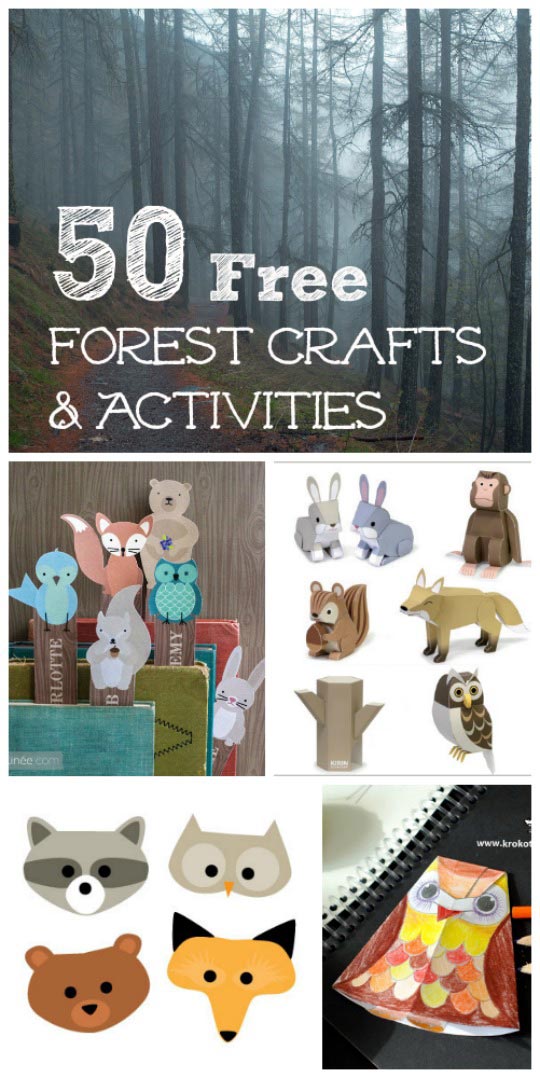 forest crafts and woodland activities for kids with printable