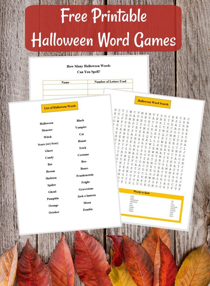 Free printable Halloween Word games