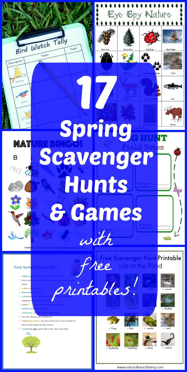 Spring Scavenger Hunt ideas and printable outdoor games for preschool, big kids and tweens!