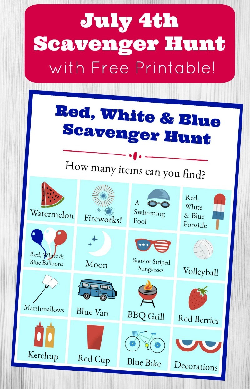 4th of July scavenger Hunt - Red white and blue hunt free printable