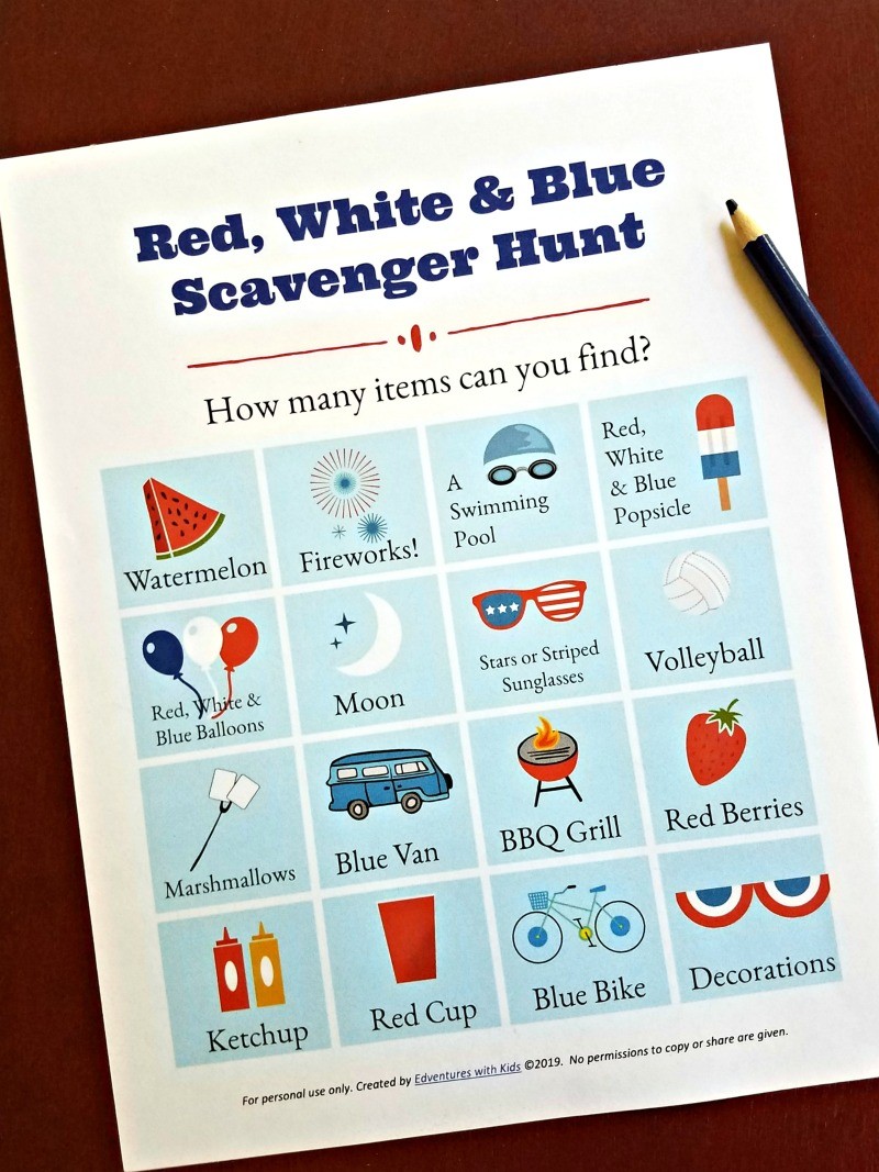 Free Printable Patriotic Scavenger Hunt Game