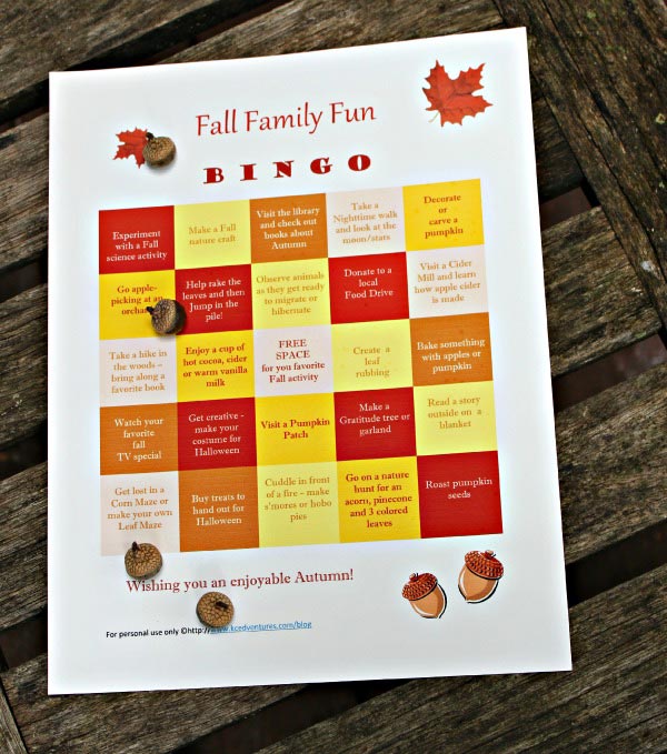 50 Fun Fall Activities for Families BINGO game | Edventures with Kids