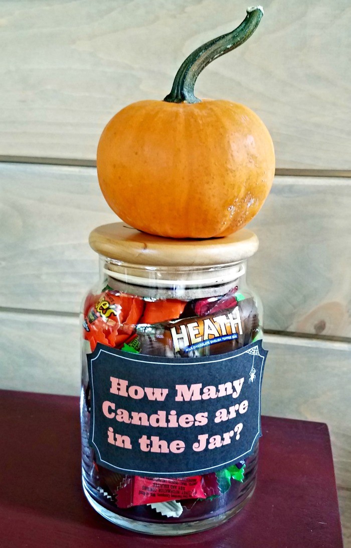 Guess the candy in the jar game for Halloween